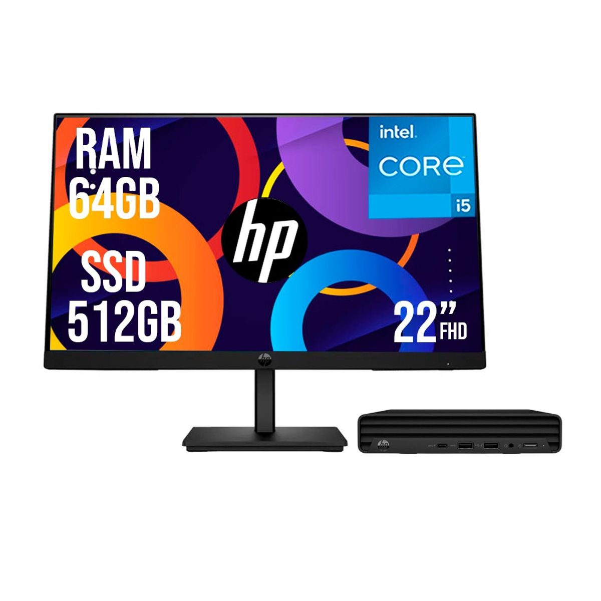 HP - PC HP PRO MINI G9 INTEL CORE I5 1335U SSD 512GB RAM 64GB 21,5 FHD 322PE