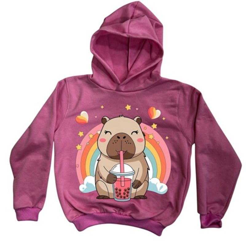 BRYKE - Buzo Hoddie Capota Niña Capibara rosada Arcoiris
