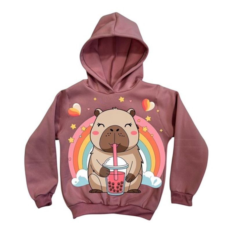 BRYKE - Buzo Hoddie Capota Niña Capibara Palo de rosa Arcoiris