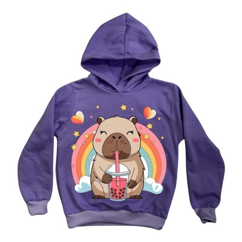 BRYKE - Buzo Hoddie Capota Niña Capibara Lila Arcoiris