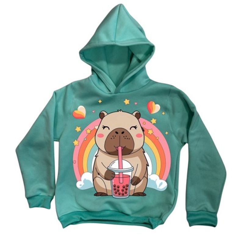 BRYKE - Buzo Hoddie Capota Niña Capibara verde menta Arcoiris