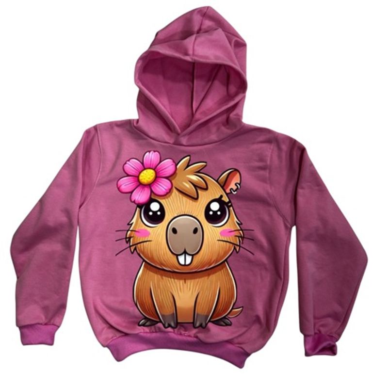 BRYKE - Buzo Hoddie Capota Niña Capibara rosada Flor