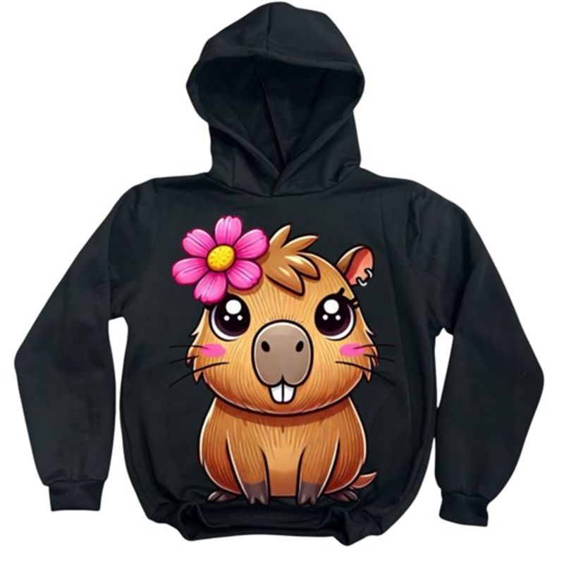 BRYKE - Buzo Hoddie Capota Niña Capibara Negra Flor