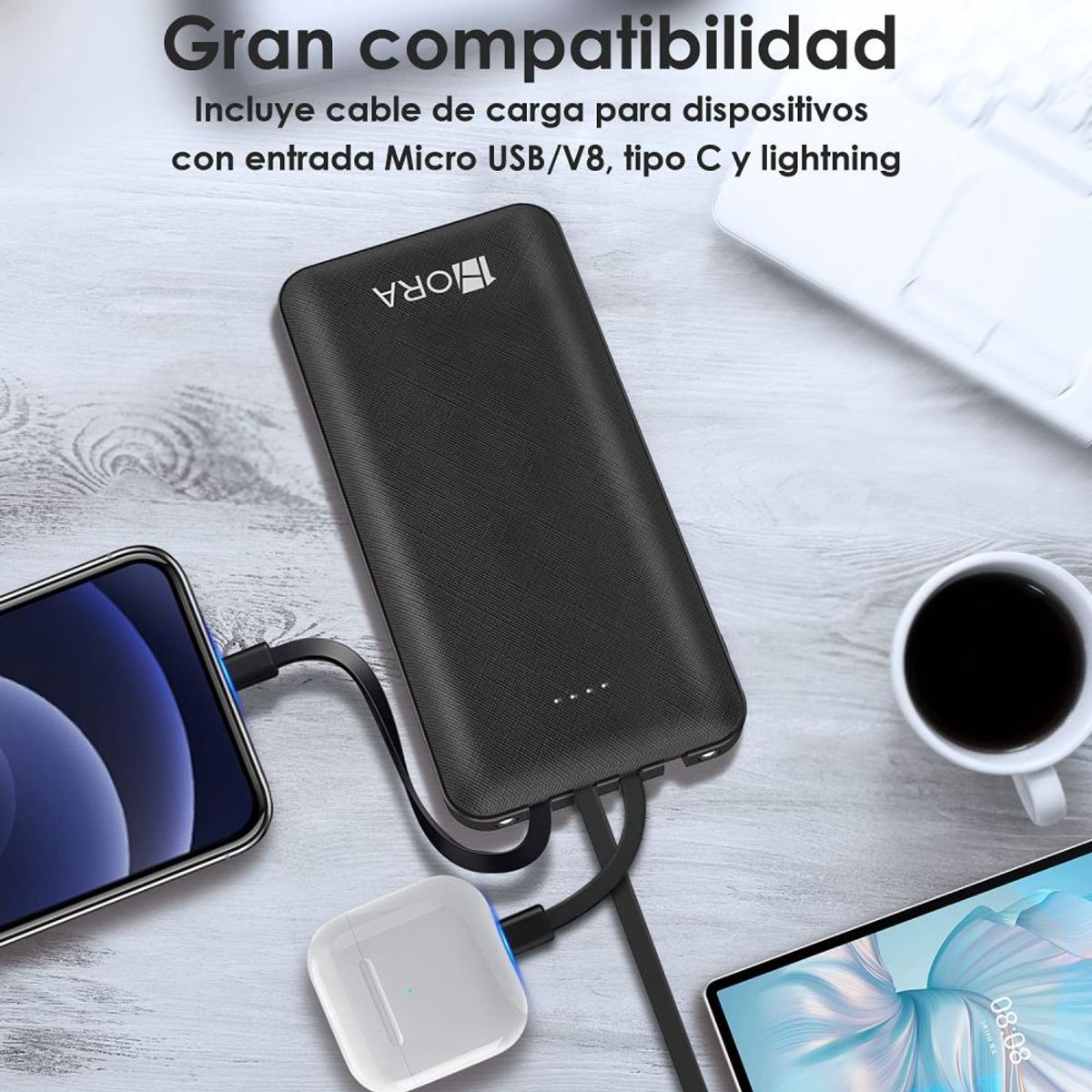 1HORA - 1Hora Power Bank Batería Portátil 10000mah 4 Cables GAR148