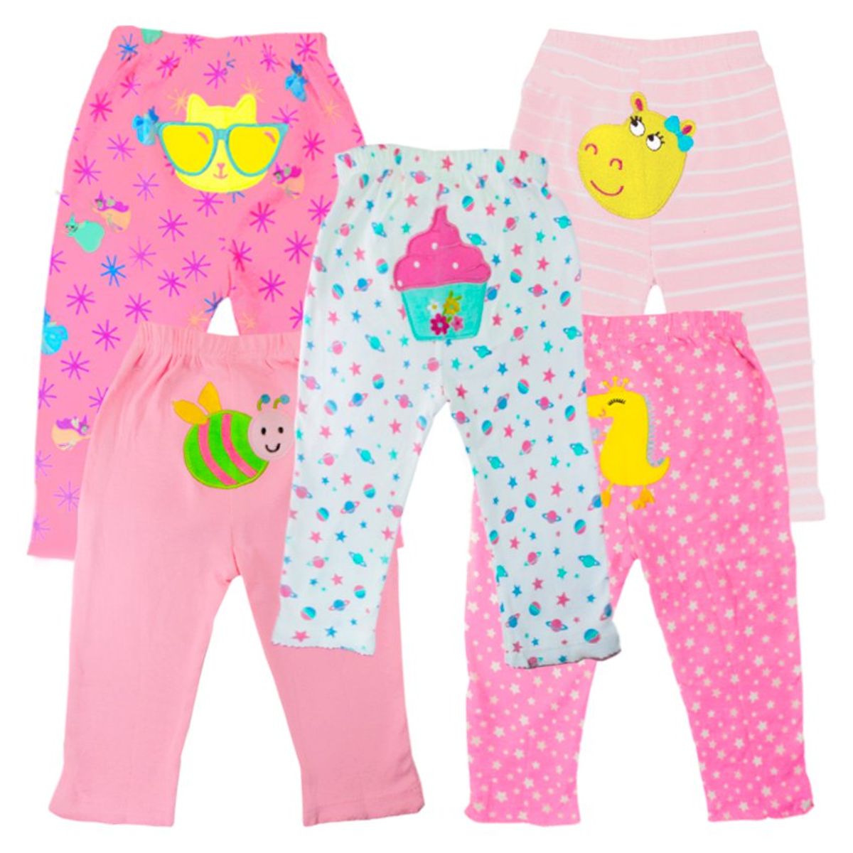 BABY KDS - Set x5 Pantalones Bebe Niña Glotoncitos -  Multicolor.