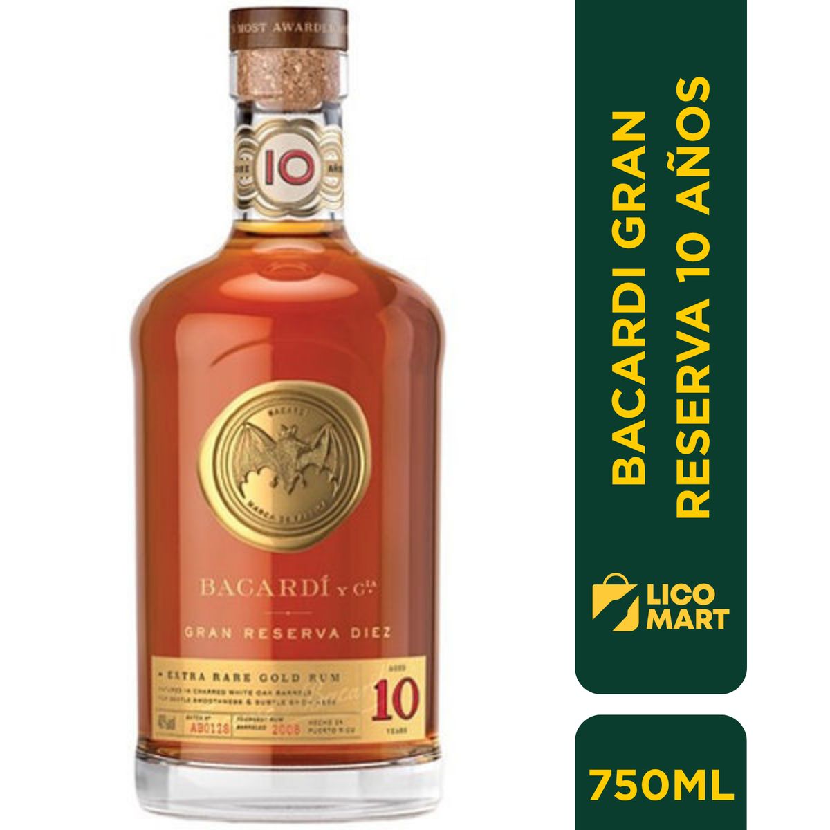 BACARDI - RON BACARDÍ GRAN  RESERVA 10 AÑOS 750 ML