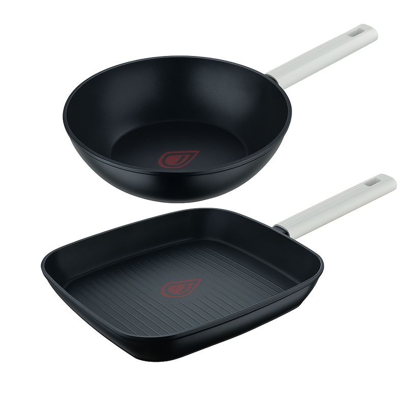 BERGNER - Set x2 Wok 26 cm y Grill 28 cm Lines Bergner Antiadherente Durable