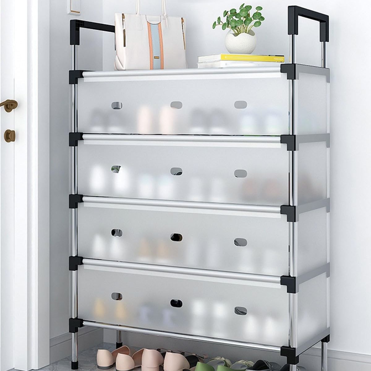 GENERICO - Estante fácil zapatero apilable con cubierta a prueba de polvo