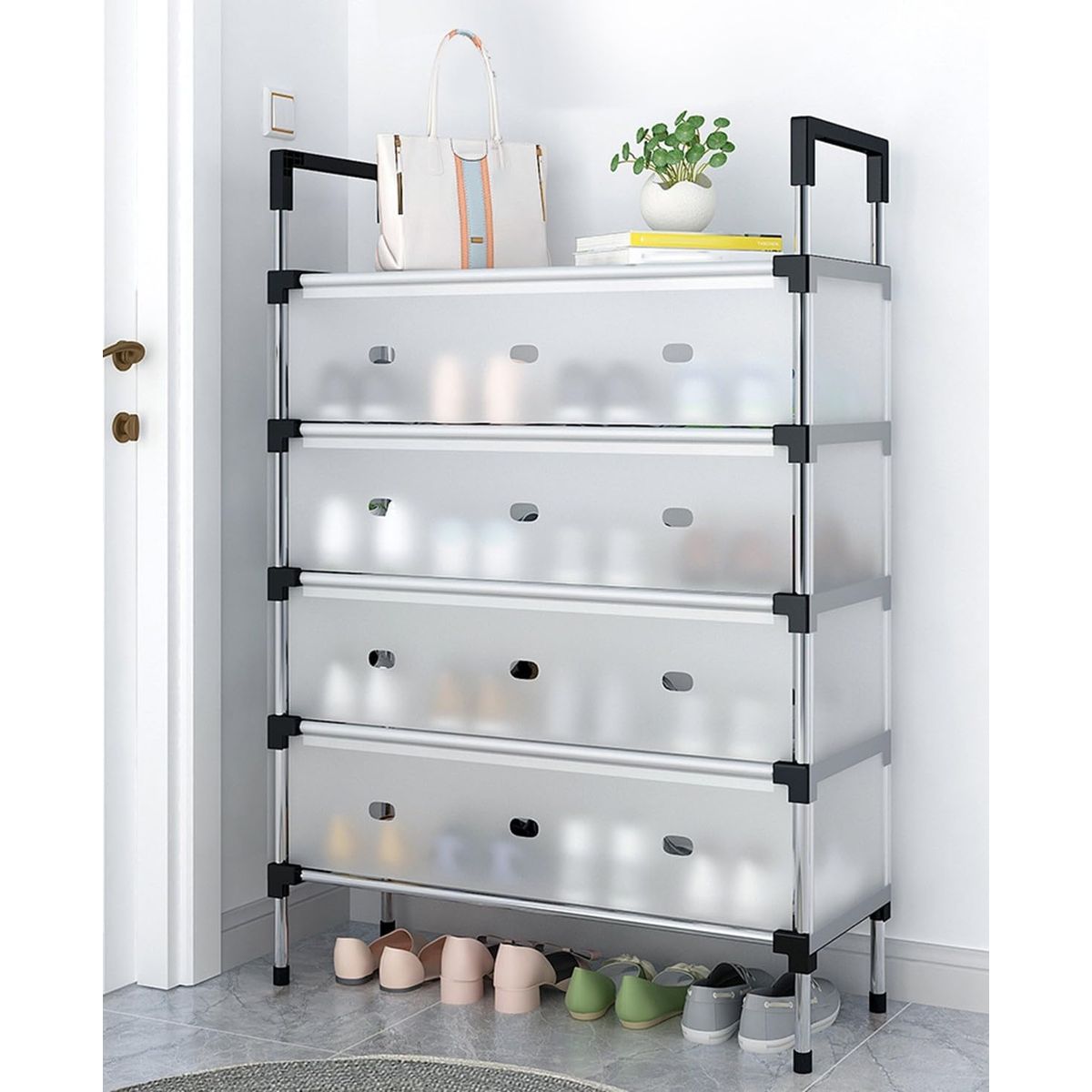 GENERICO - Estante fácil zapatero apilable con cubierta a prueba de polvo