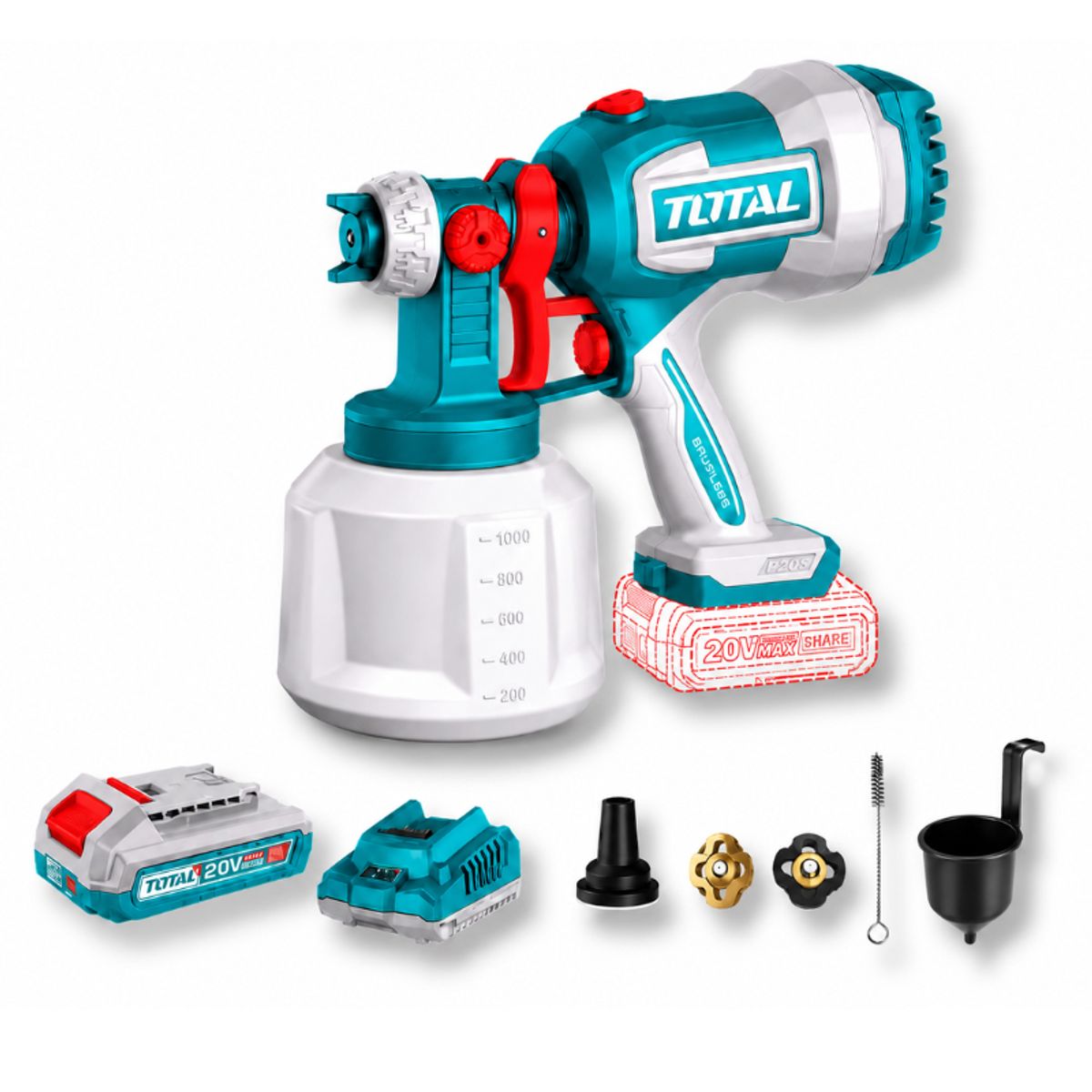 TOTAL - Pistola Pintar Inalambrica 800ml + bateria y cargador Total