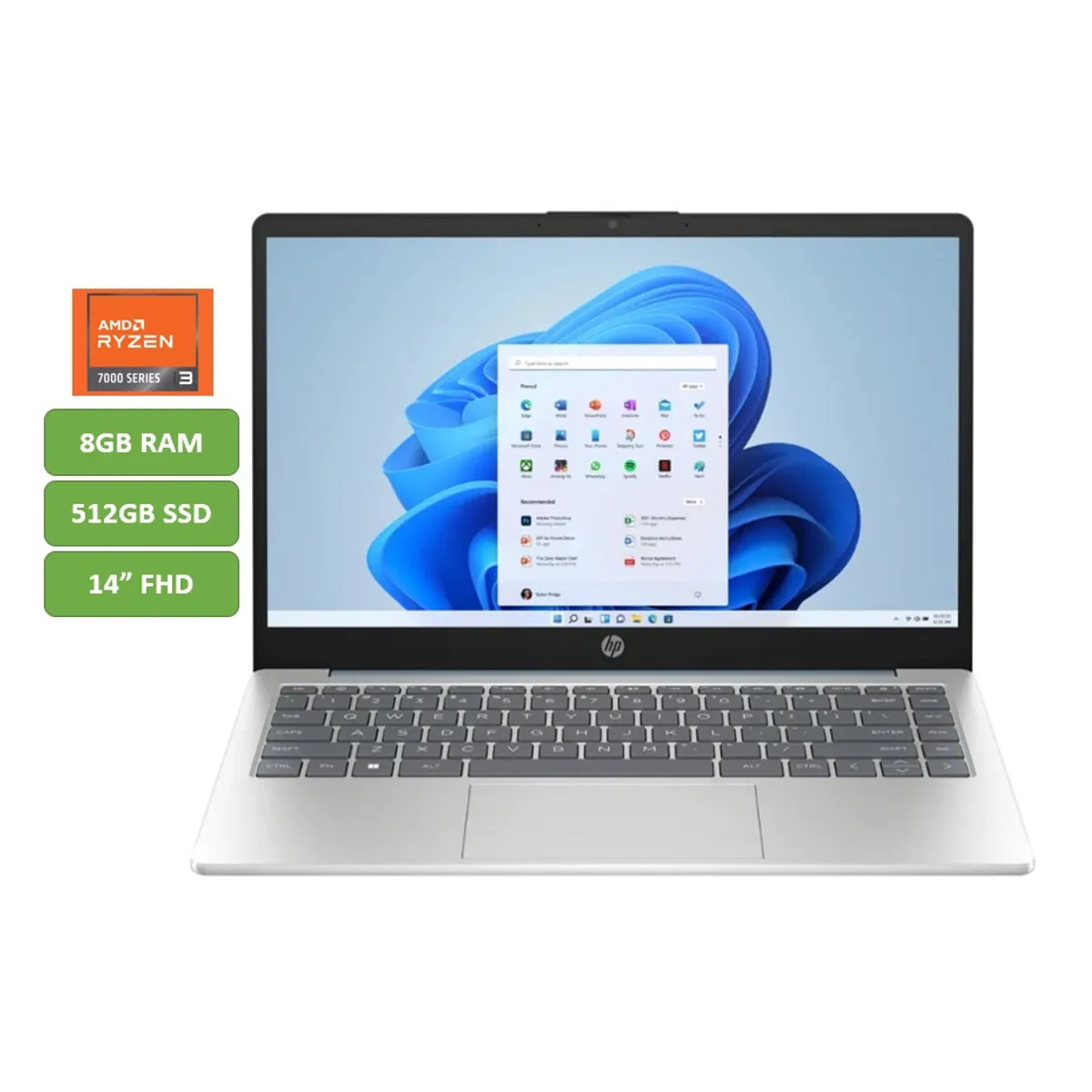 HP - PORTATIL HP - RYZEN 3 - 7320U - 8GB RAM - 512GB SSD - 14" FHD -MOD: 14-EM0005LA