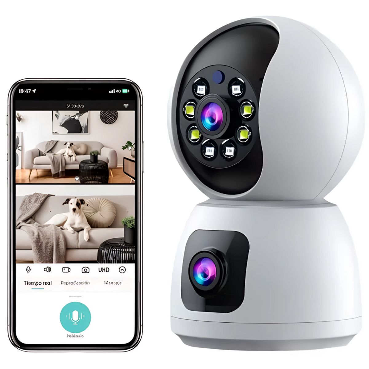 COLME TECHNOLOGY HOME - Cámara De Seguridad Doble Lente Ip Wifi Interior App Icsee