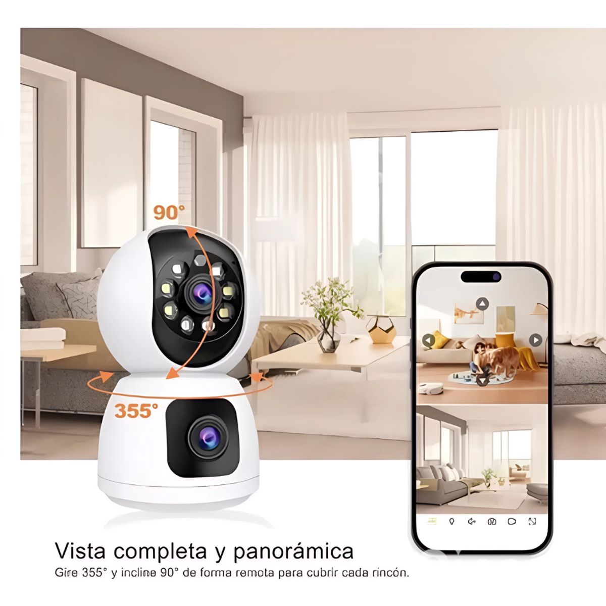 COLME TECHNOLOGY HOME - Cámara De Seguridad Doble Lente Ip Wifi Interior App Icsee