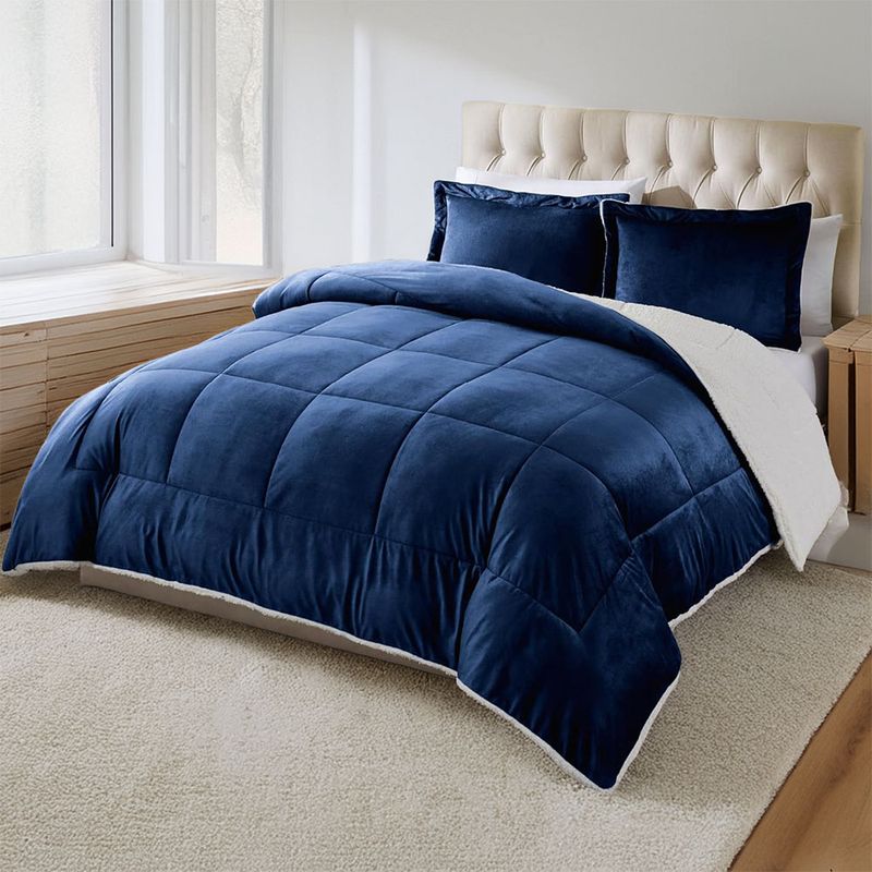 GENERICO - Edredon comforter sherpa - piel de conejo cama Doble Azul Oscuro