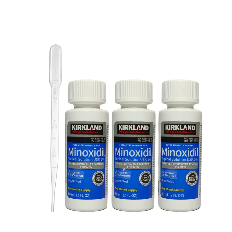 SIGNATURE - Kit 3 Meses Minoxidil 5%  Kirkland Signature– Barba o Cabello Hombre