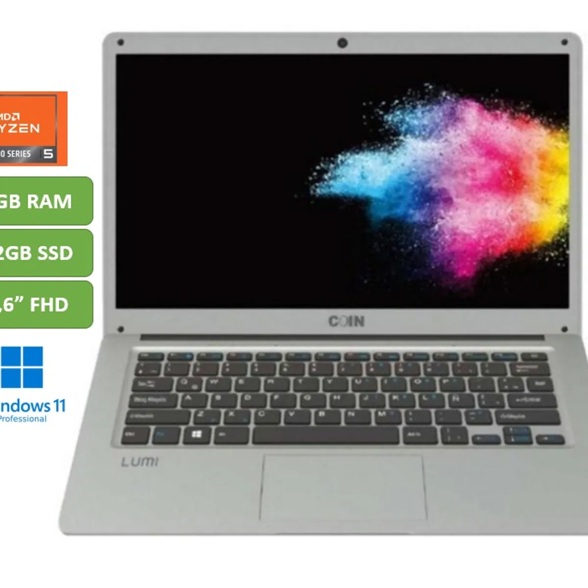 COINTEC - PORTATIL COIN RYZEN 5 7430U 16GB RAM 512GB SSD 15,6" HD WINDOWS 11 PROFESIONAL MOD: LUMIR5-743
