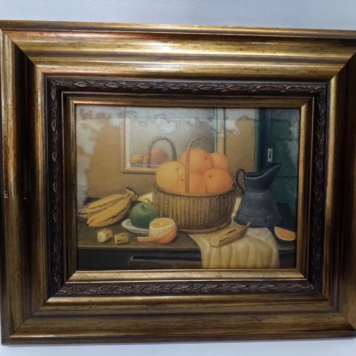 ITALIANA - Cuadro Bodegon Botero Antiguo En Lienzografia Marco En Cedro