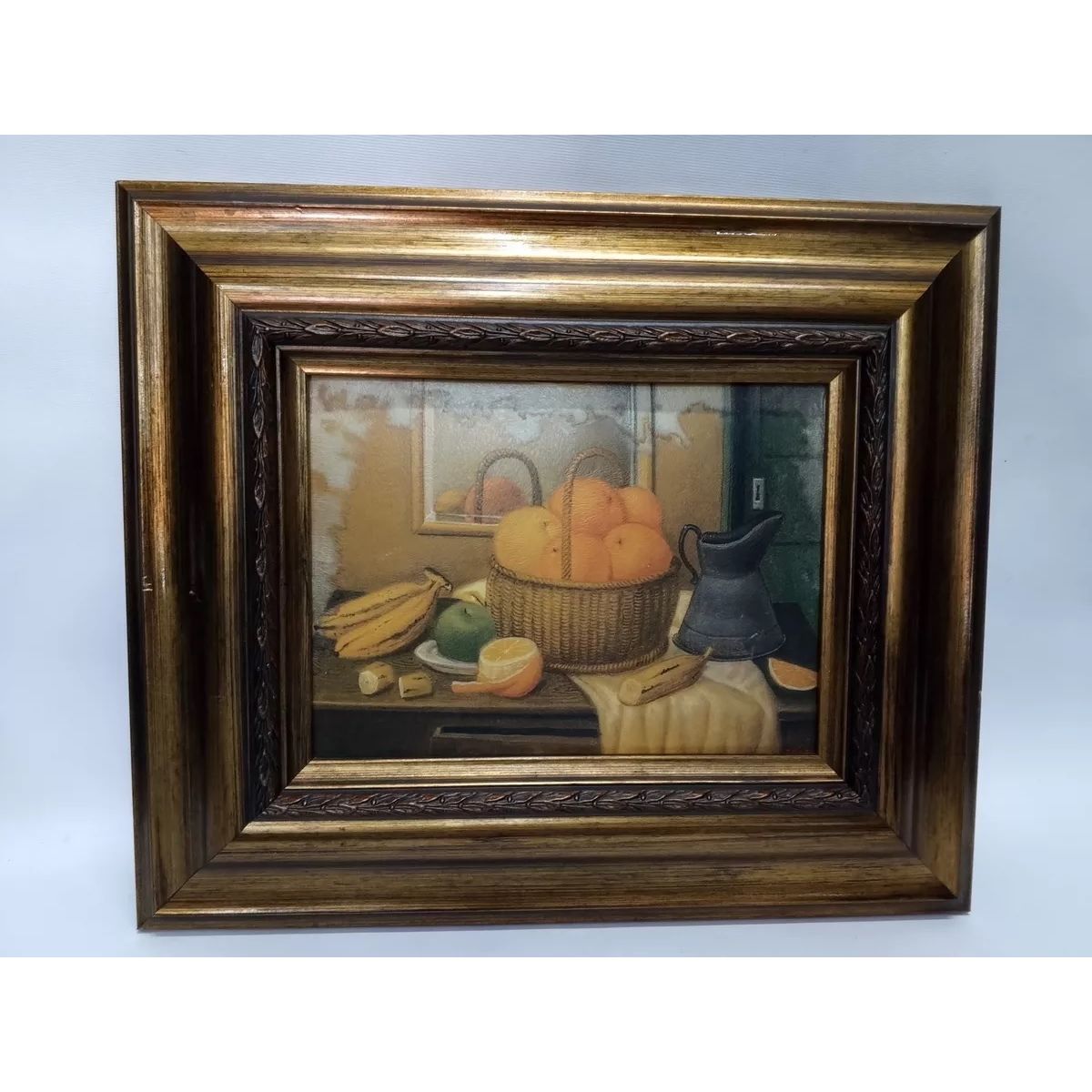 ITALIANA - Cuadro Bodegon Botero Antiguo En Lienzografia Marco En Cedro