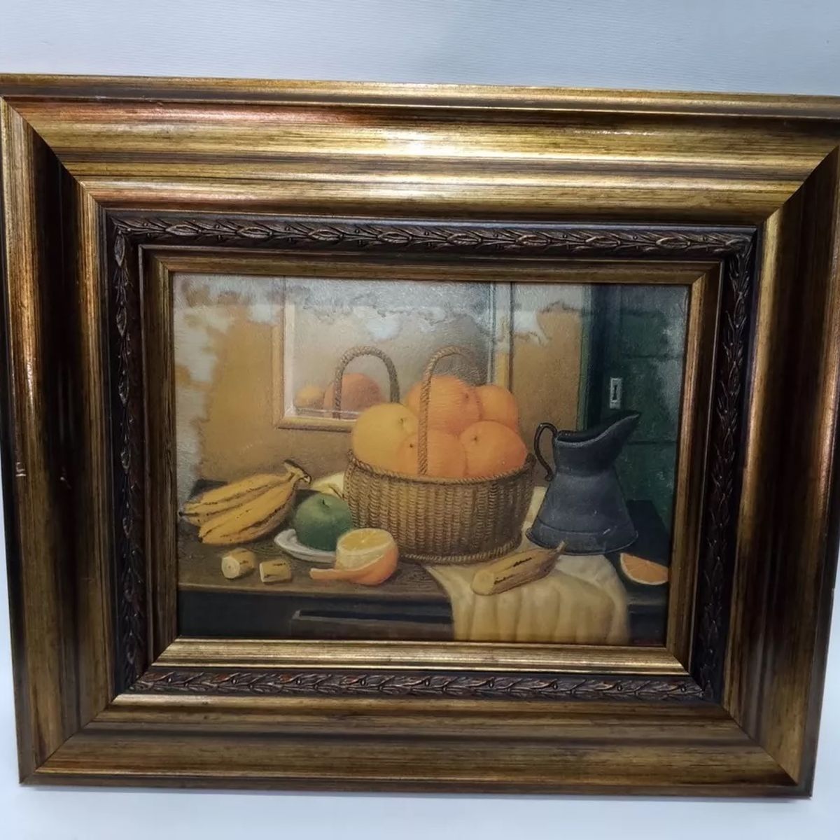 ITALIANA - Cuadro Bodegon Botero Antiguo En Lienzografia Marco En Cedro