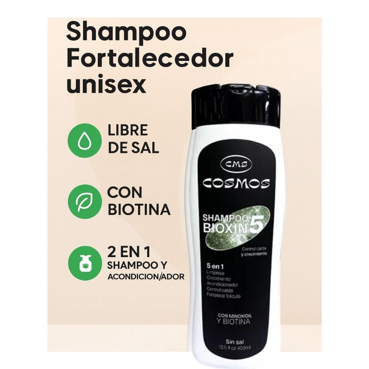 COSMOS - Shampoo Cosmos con Biotina 2 en 1 – Cabello Fuerte, Brillante y sin Caída
