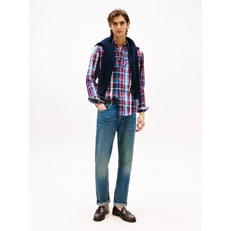 TOMMY HILFIGER - Camisa Rojo Poplin De Cuadros De Corte Regular MW0MW391620QJ