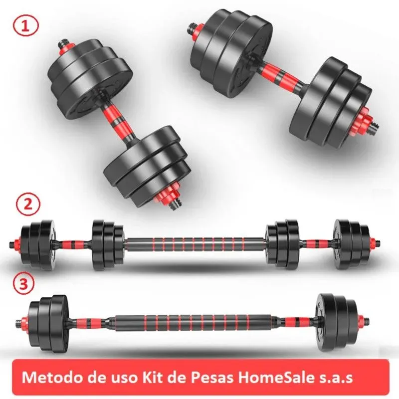 GENERICO - Kit Mancuernas Pesa 40Kg  Barra Larga Antideslizante