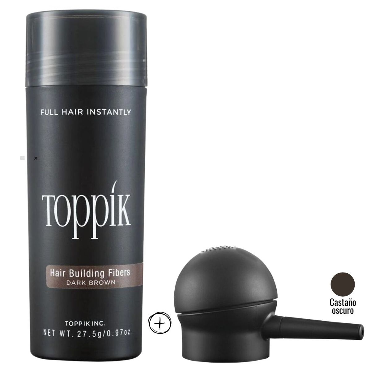 TOPPIK - Toppik Kit Fibras Capilares Color Castaño Oscuro + Aplicador Cobertura Rápida