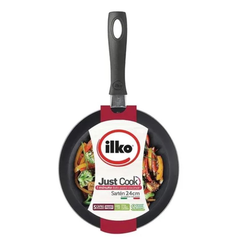ILKO - Sartén Ilko Antiadherente Aluminio 24 Cm Con Tapa De Vidrio
