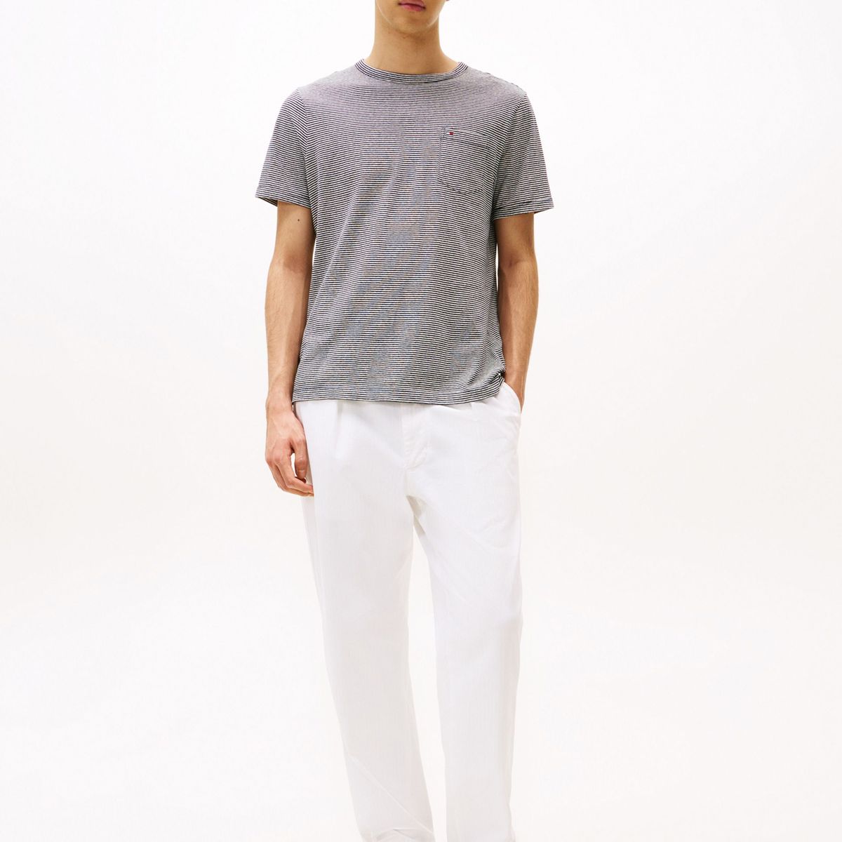 TOMMY HILFIGER - Camiseta De Rayas Azules Con Diseño Para Hombre