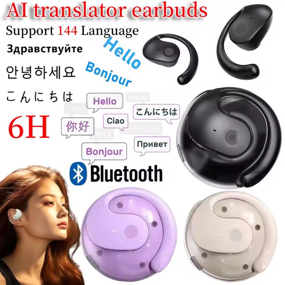 GENERICO - Audifonos Traductor 144 Idiomas 2 Auricular Inalambrico Bluetooth