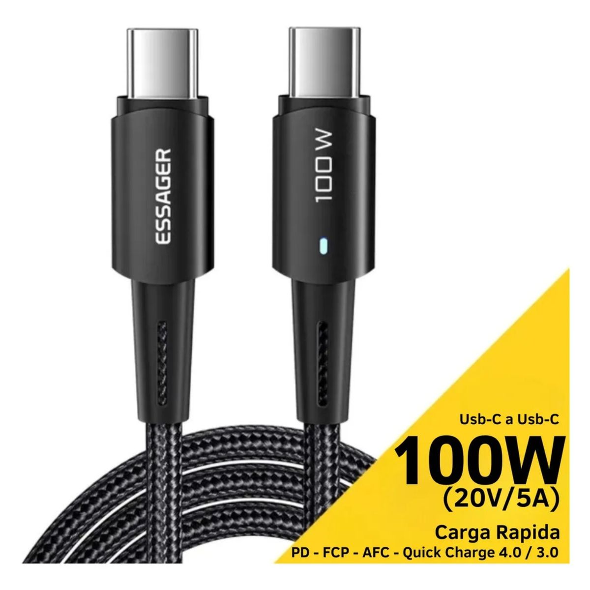 AMERICAN GENERICS - Cable Tipo C Essager 100W 5A Carga Rápida 2m Universal Nilon Trensado