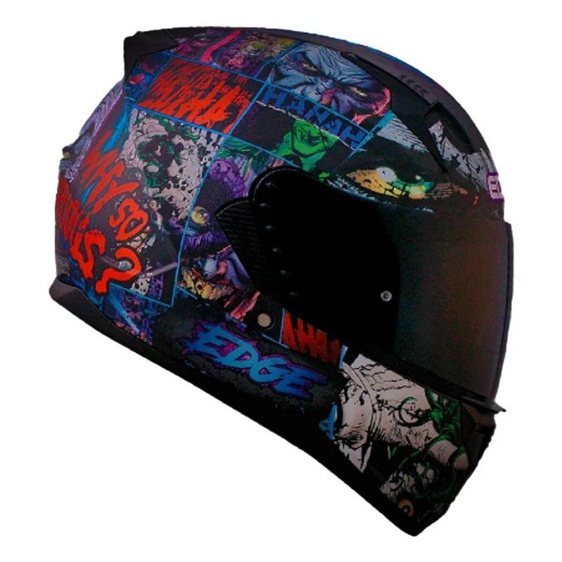 EDGE HELMETS - CASCO EDGE CERTIFICADO DOT DC COMICS JOKER NEGRO BRILLO