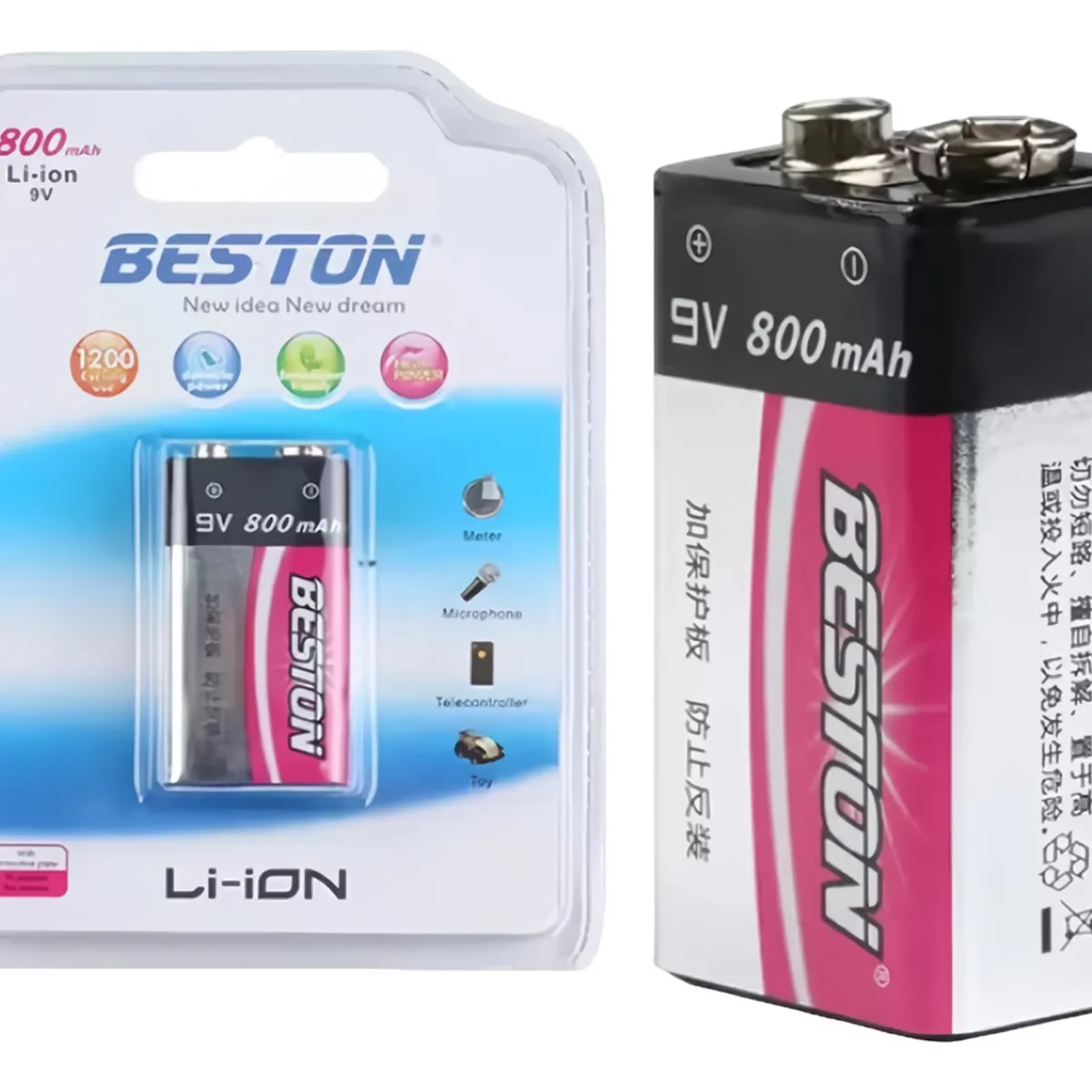 BESTON - Bateria Pila Recargable 9v Voltios Beston 800mah Cuadrada