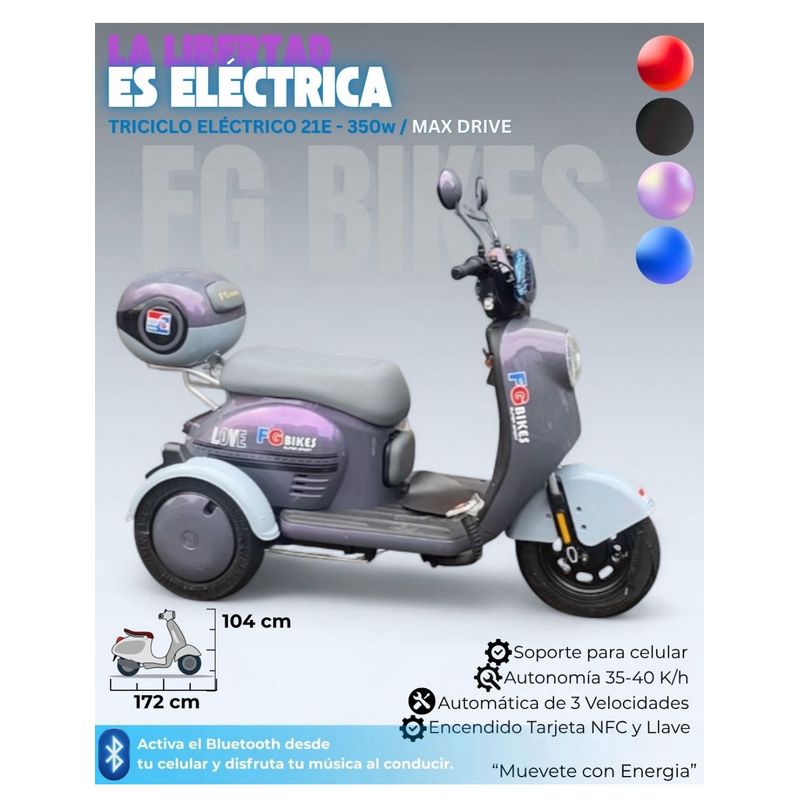 OEM - Triciclo Eléctrico 350W 3 Velocidades Bluetooth NFC 40km
