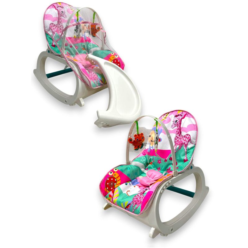 KIDSHOP - Silla Mecedora Vibradora Con bandeja + Toldillo 7288 Rosa