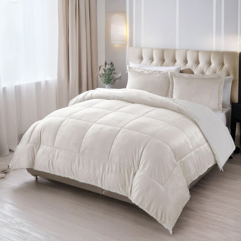 GENERICO - Edredon comforter sherpa - piel de conejo cama Doble Beige