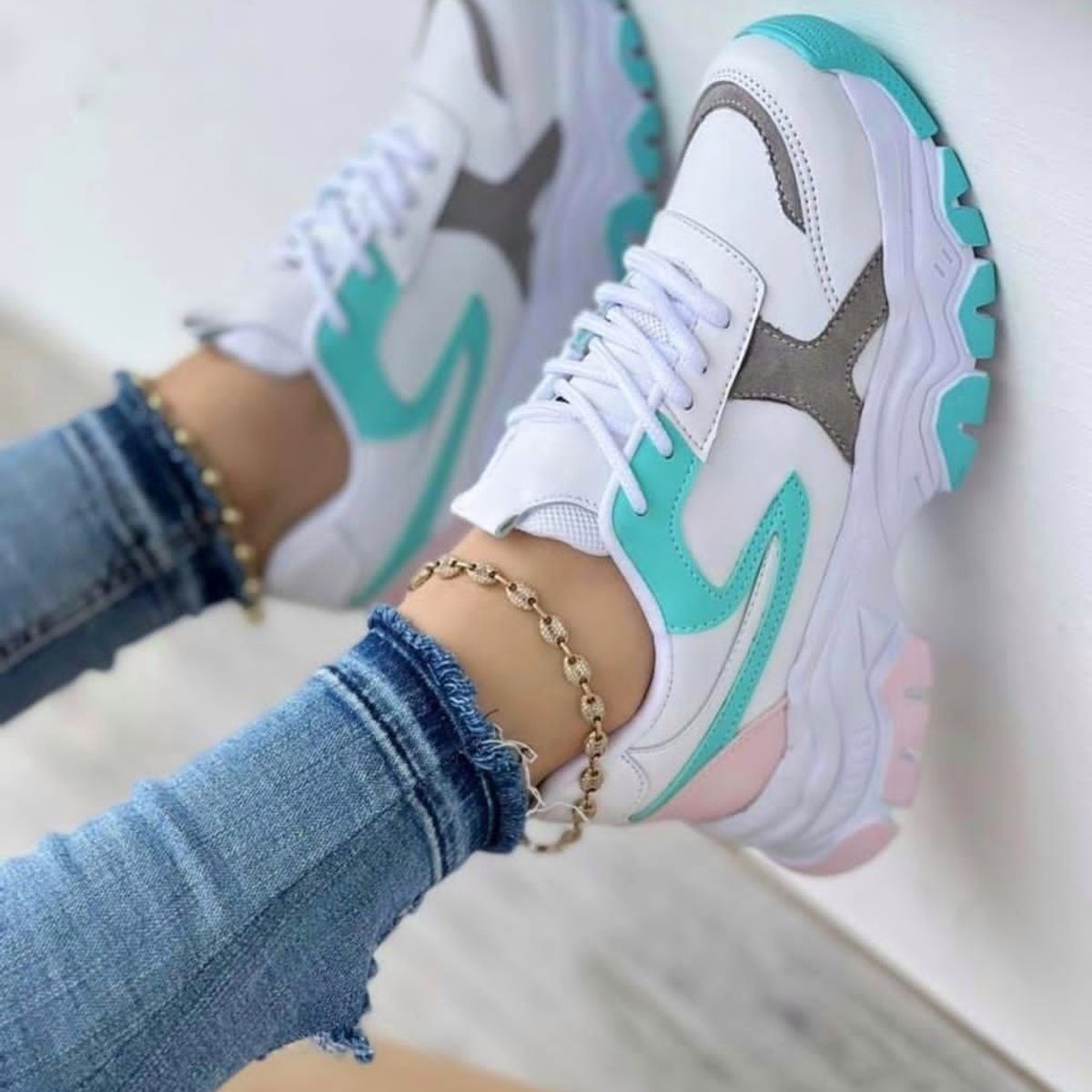 NACIONAL - Tenis Blanco Cian Dama Zapatillas Zapatos Mujer Lindos Moda Casual