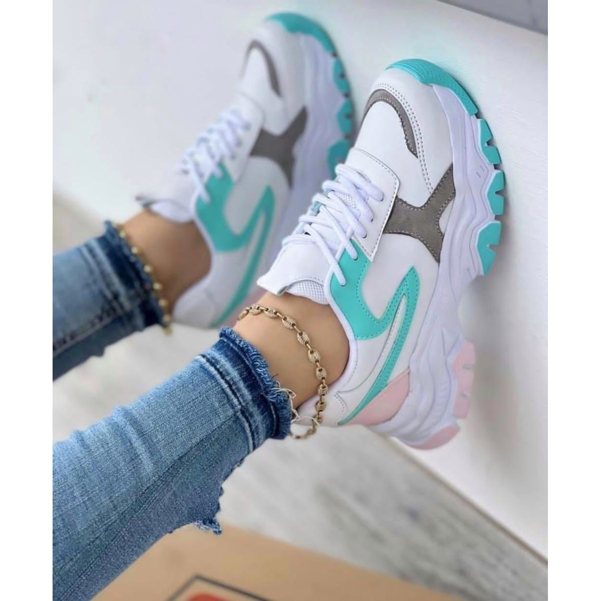 NACIONAL - Tenis Blanco Cian Dama Zapatillas Zapatos Mujer Lindos Moda Casual