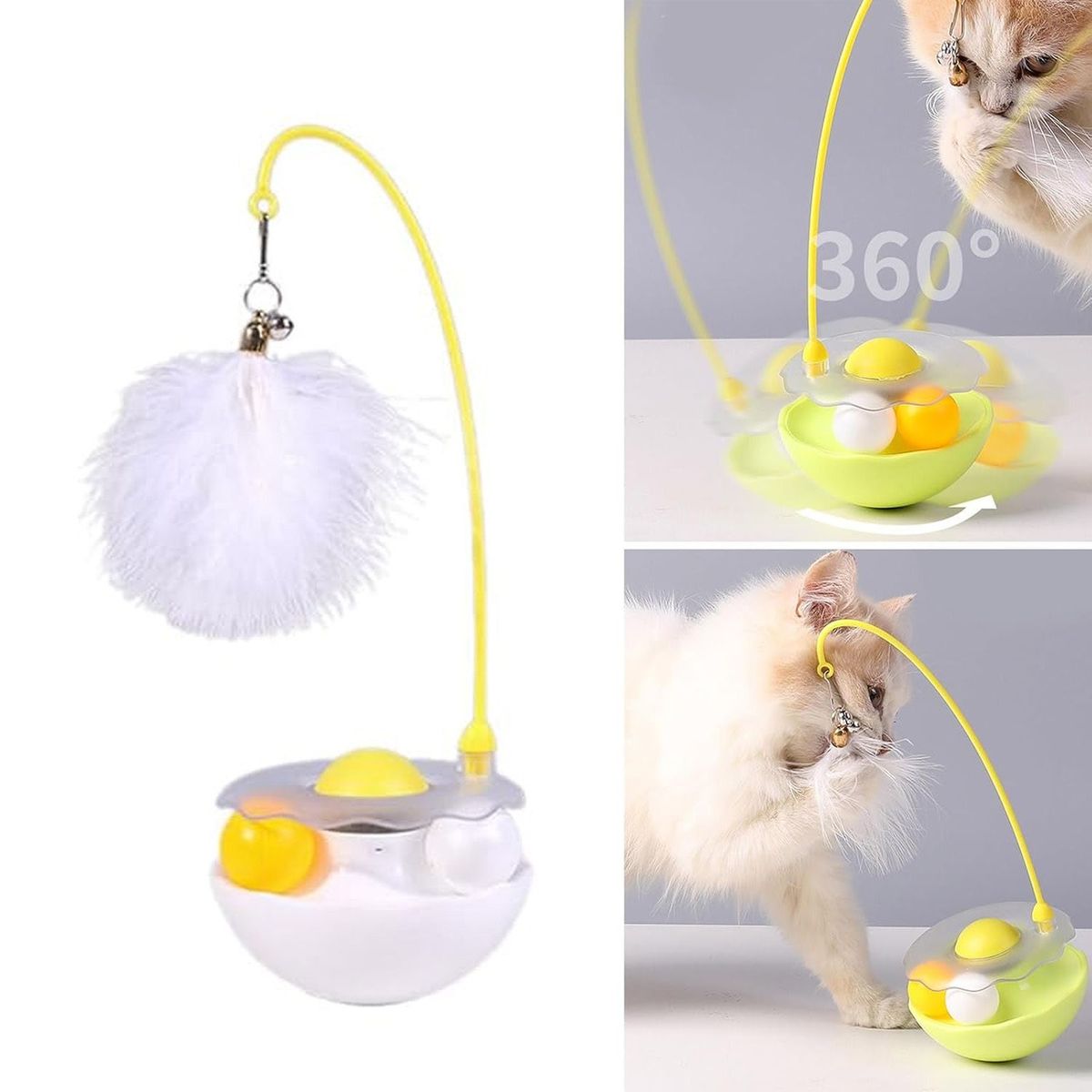ENFANTASY - Juguete Pluma Gato Interactivo Giratorio Bola Catnip Caña