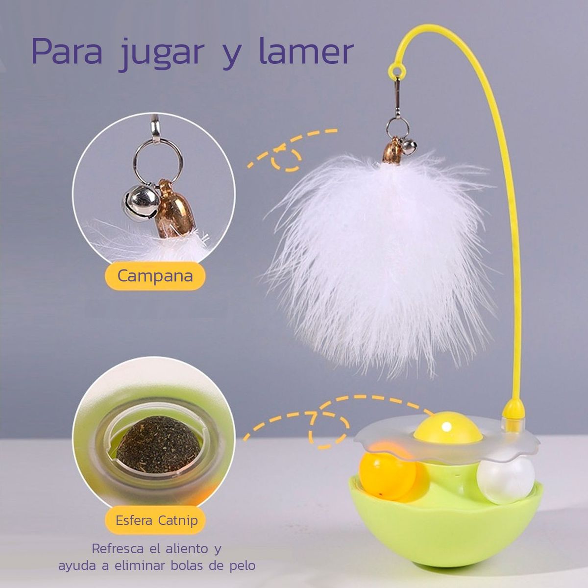ENFANTASY - Juguete Pluma Gato Interactivo Giratorio Bola Catnip Caña