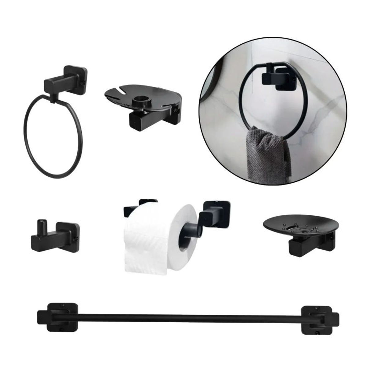 GENERICO - Set de Accesorios Tayrona Negro 6 Piezas Inoxidables