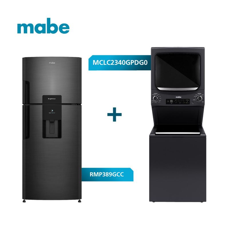 MABE - Combo Torre de Lavado a Gas 23kg +Nevera No Frost 389L Mabe