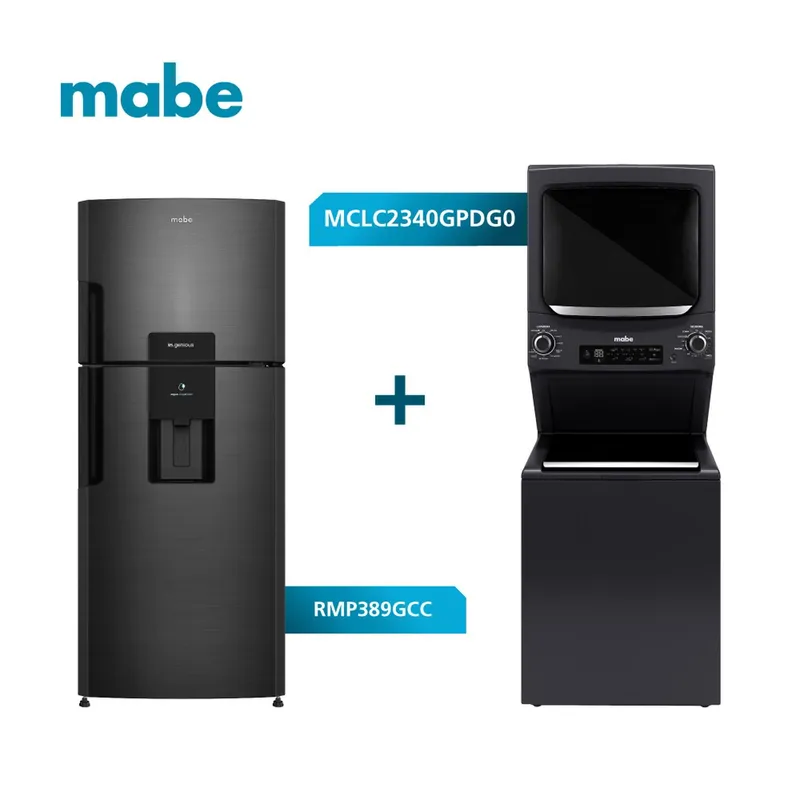 MABE - Combo Torre de Lavado a Gas 23kg +Nevera No Frost 389L Mabe