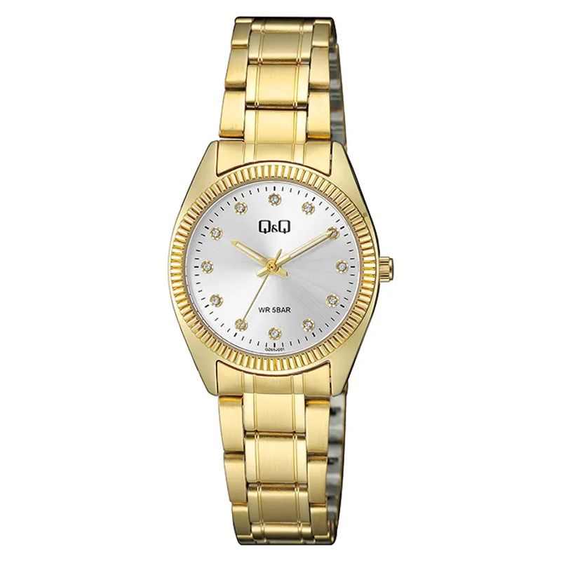 Q&Q - Reloj Q&Q Dorado Con Piedras Acero Inoxidable Original + Caja QZ65J001
