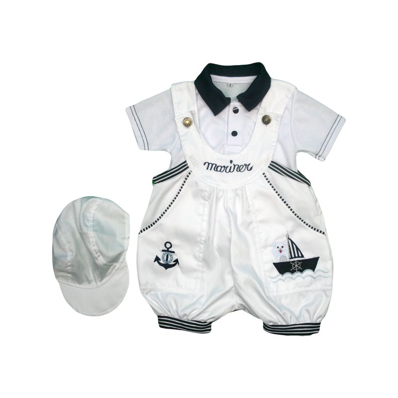 BABY KDS - Conjunto marinero 3 piezas para bebe glotoncitos - blanco.