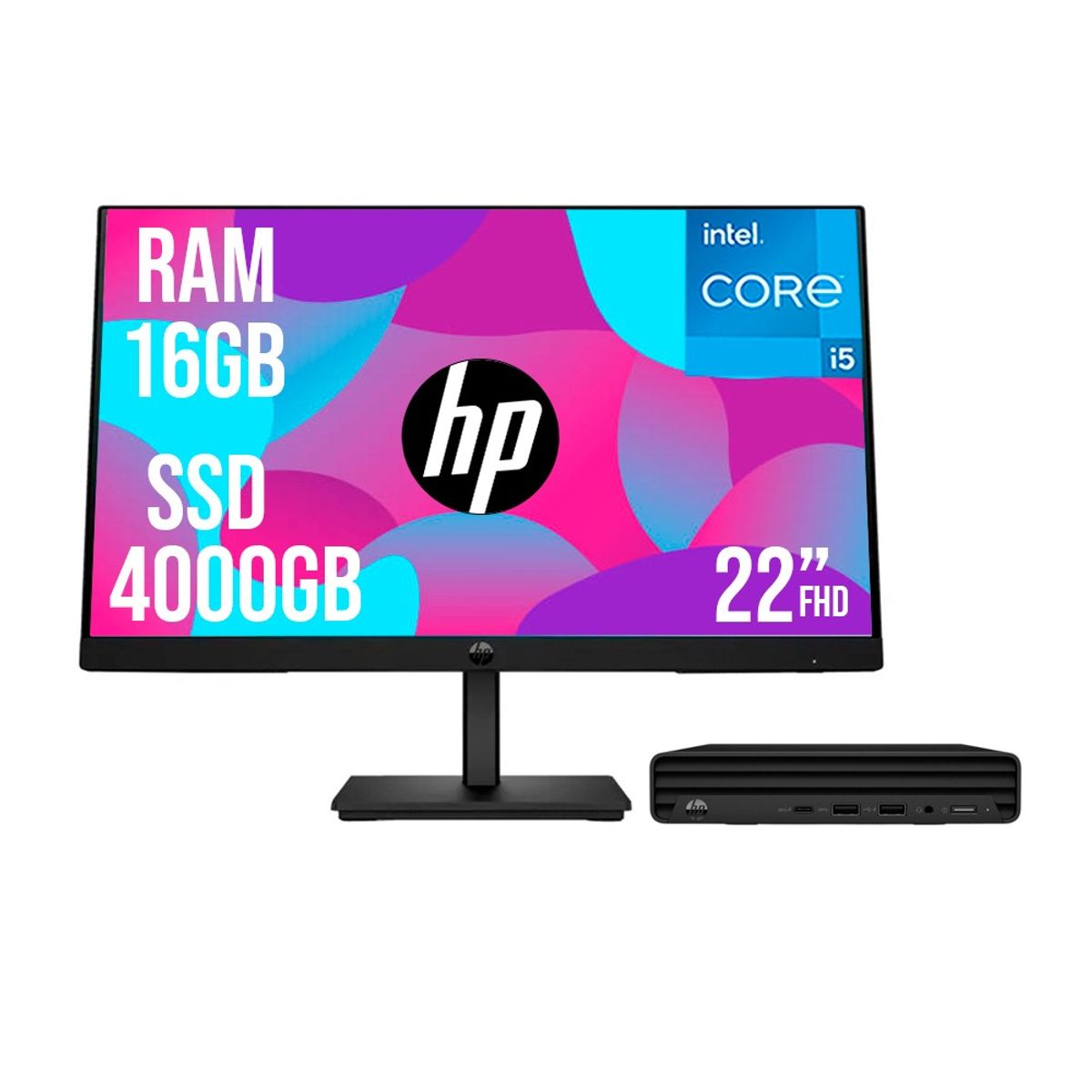 HP - PC HP PRO MINI G9 INTEL CORE I5 1335U SSD 4TB RAM 16GB 21,5 FHD 322PE