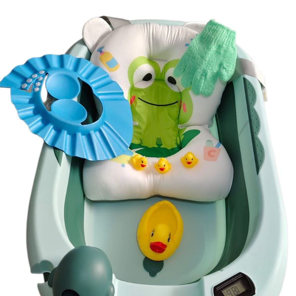 GENERICO - Bañera Plegable De Bebe Termómetro Cojin Gorro Guante Patos