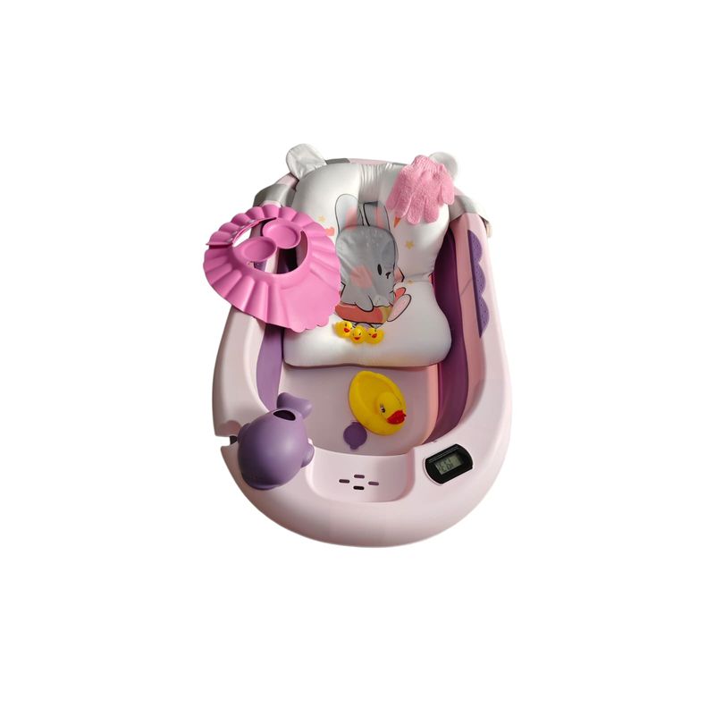 GENERICO - Bañera Plegable De Bebe Termómetro Cojin Gorro Guante Patos