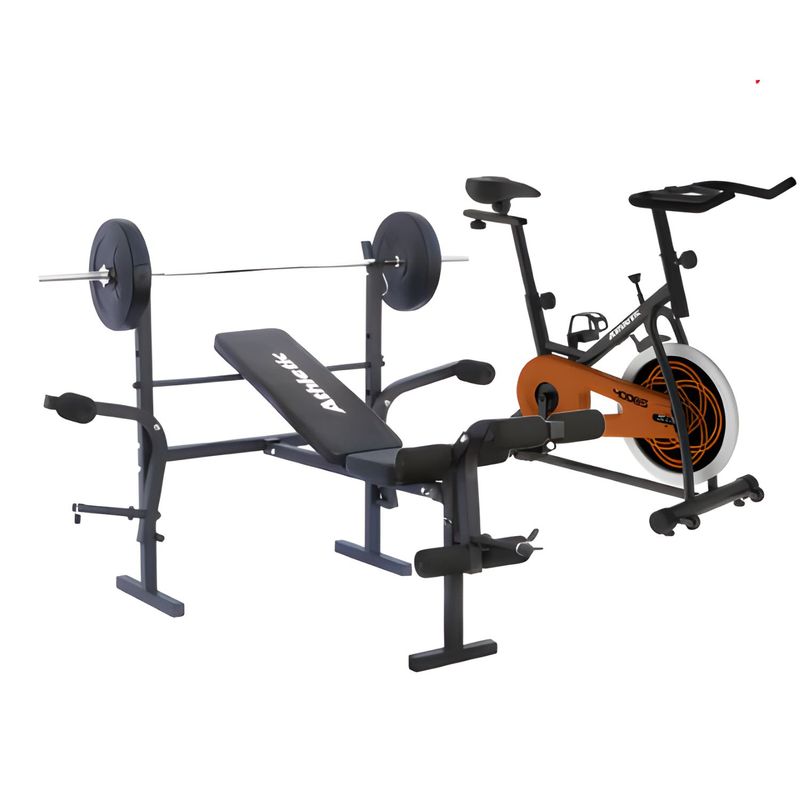 ATHLETIC - Combo Cardio- MultiFuerza Athletic Banco de pesas Multifuerza plegable + Bicicleta Indoor 400BS