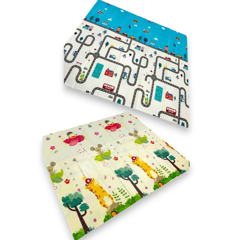 KIDSHOP - Tapete Doble Faz De Gateo Plegable 200x180 Cm Pista Y Jirafa
